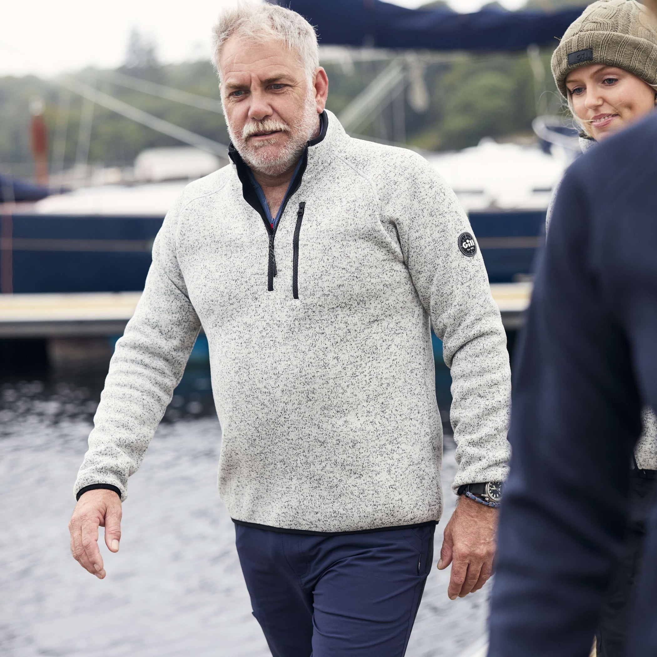 1 & 4 Zip Neck Knit Fleece - Grey Marl