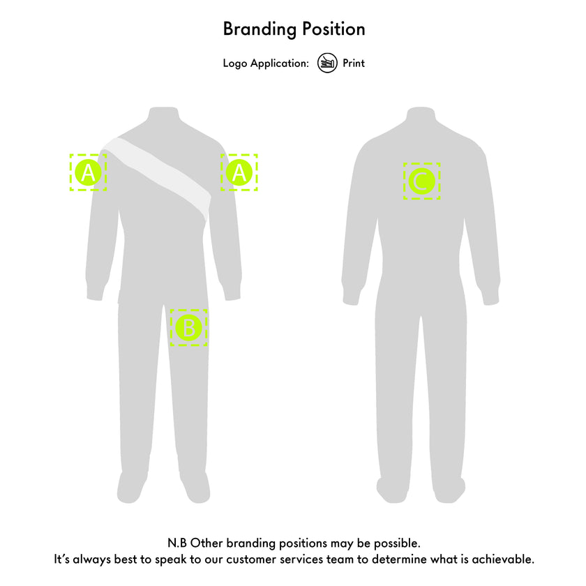 Gill drysuit with branding application points highlighted on a white background