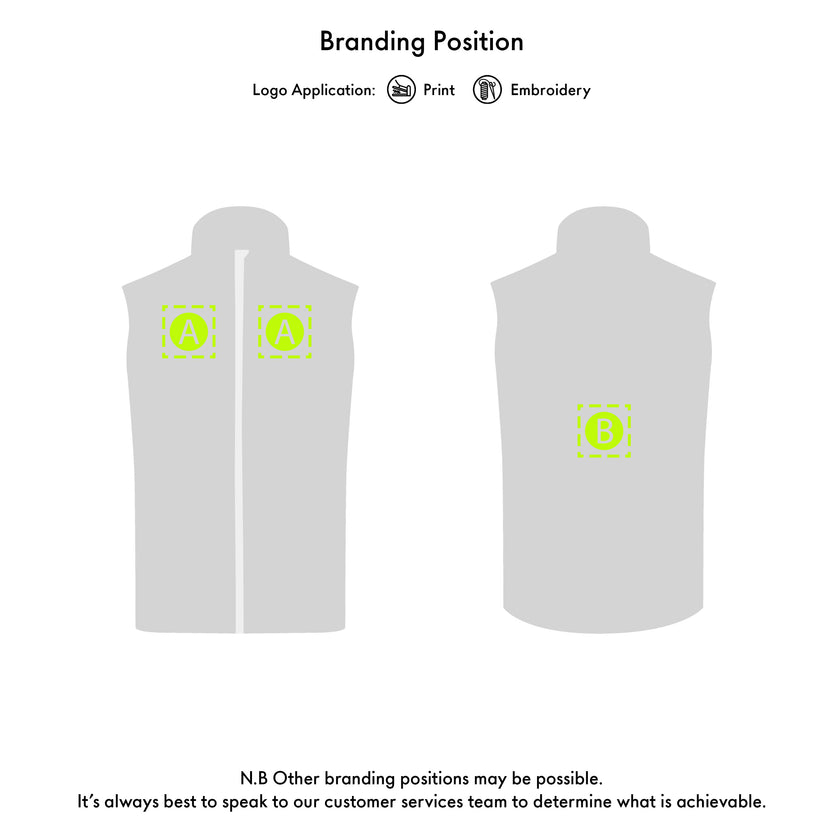Gill jacket with branding application options on a white background