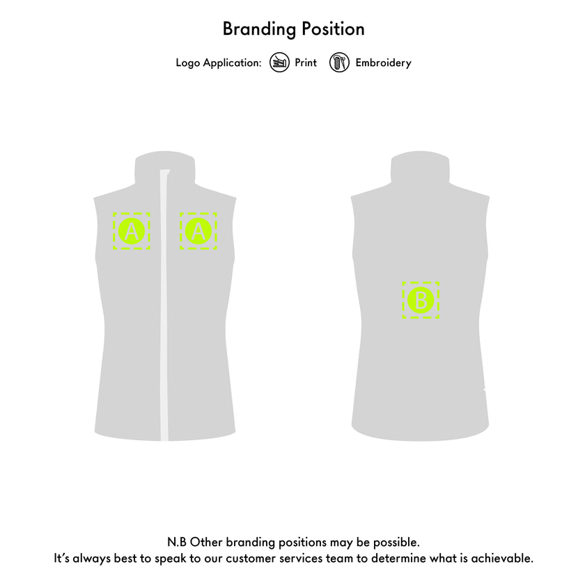 Gill gilet with green logo on a white background
