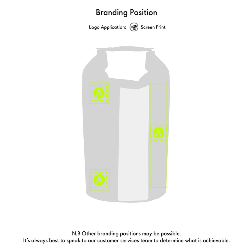 Gill drybag with green branding elements on a white background