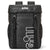 A black Gill backpack with a diamond-patterned texture, featuring white brand logos on the front, black compression straps, and side mesh pockets, set against a plain white background.