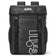A black Gill backpack with a diamond-patterned texture, featuring white brand logos on the front, black compression straps, and side mesh pockets, set against a plain white background.