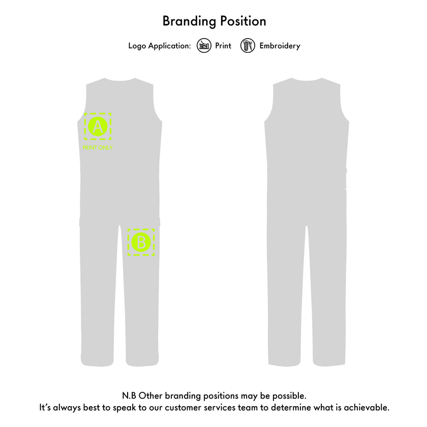 White sleeveless shirts with green logos on a white background