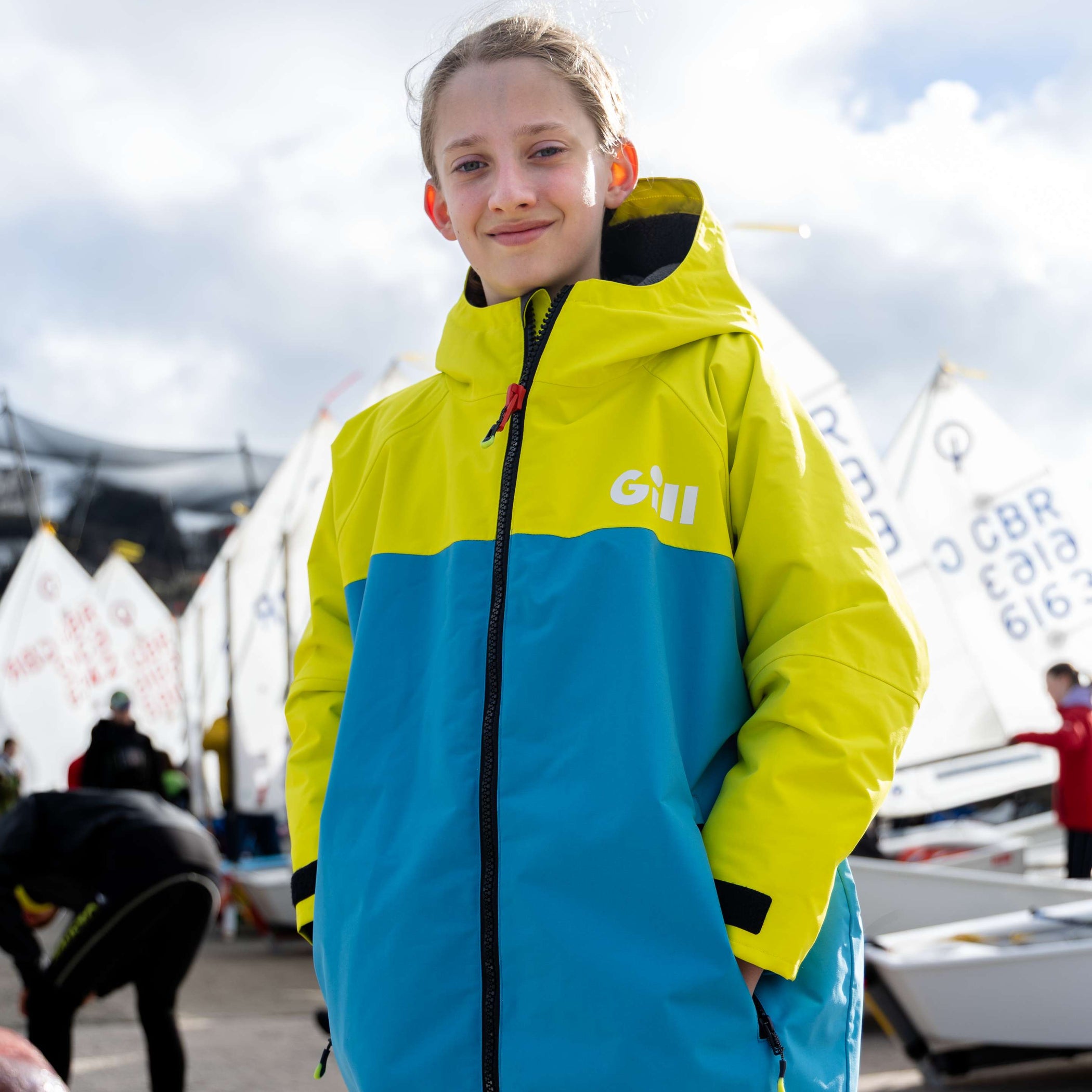 Junior Aqua Parka Sustainable Waterproof Changing Robe - Sulphur & Bluejay