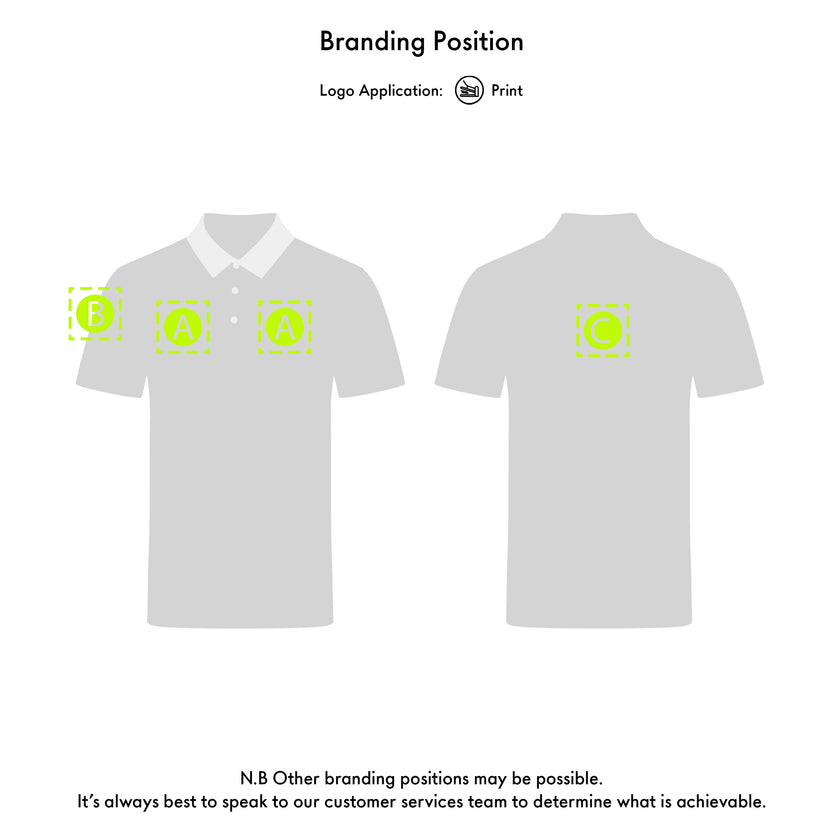Gill polo shirt with branding application on a white background