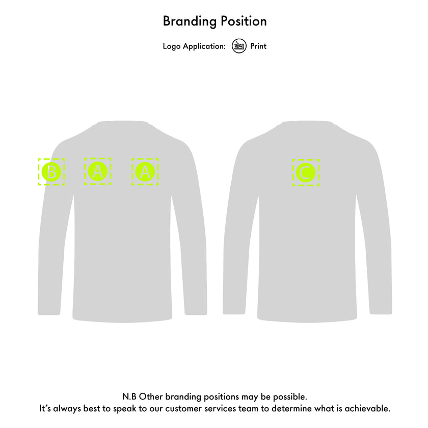White long-sleeve shirt with branding application on the back