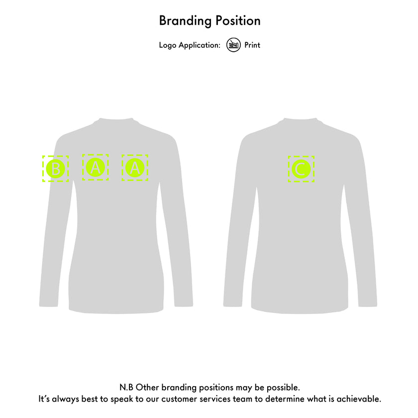 White long-sleeve shirt with branding application on the back