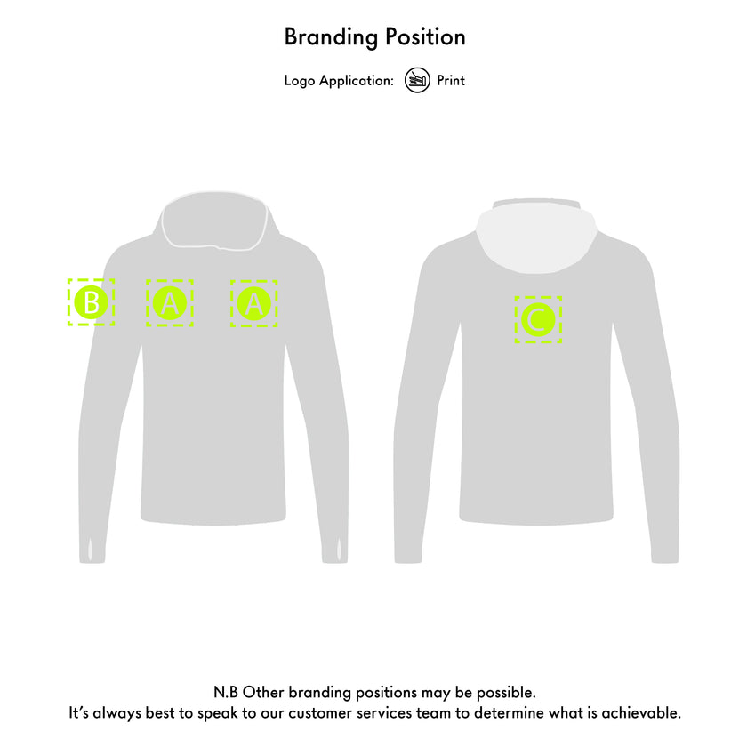 White long-sleeve shirt with branding application on front and back